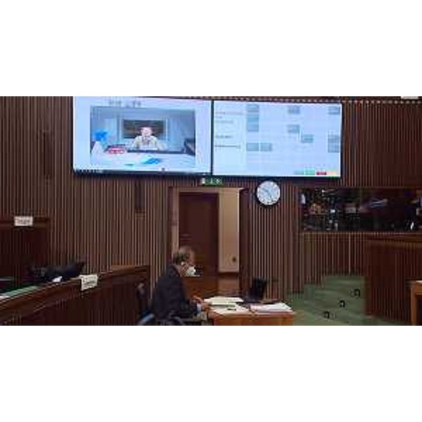 Walter Zalukar (Gruppo Misto) con, alle spalle, l'assessore alla Salute, Riccardo Riccardi, in videoconferenza - Walter Zalukar (Gruppo Misto) con, alle spalle, l'assessore alla Salute, Riccardo Riccardi, in videoconferenza