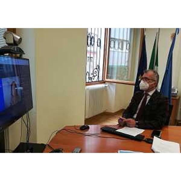 Il presidente Piero Mauro Zanin durante la videoconferenza - Il presidente Piero Mauro Zanin durante la videoconferenza