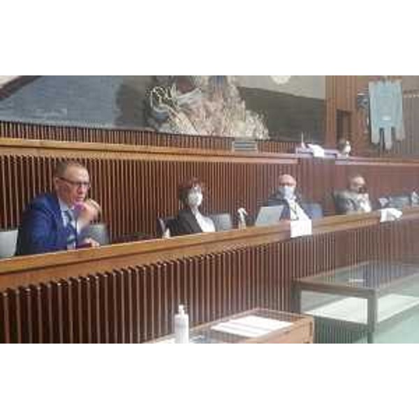 Giuseppe Tonutti, direttore Arcs (primo da sinistra) durante l'audizione - Giuseppe Tonutti, direttore Arcs (primo da sinistra) durante l'audizione