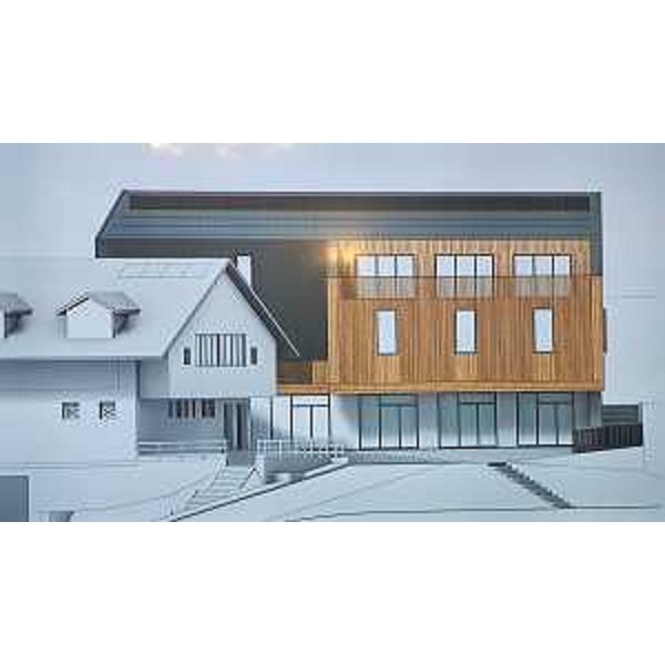 L'immobile che sarà ampliato, il progetto (render). - L'immobile che sarà ampliato, il progetto (render).