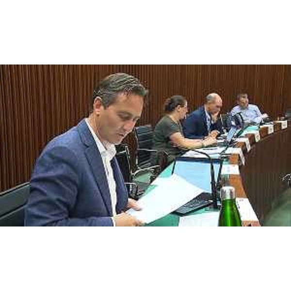 Massimo Moretuzzo (Patto). Alla sua destra, i consiglieri del M5S e Boschetti (Lega) - Massimo Moretuzzo (Patto). Alla sua destra, i consiglieri del M5S e Boschetti (Lega)