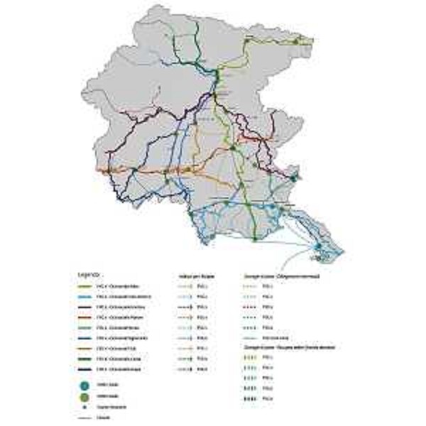 Lo schema delle cliclovie del Friuli Venezia Giulia previste dal Premoci. - Lo schema delle cliclovie del Friuli Venezia Giulia previste dal Premoci.