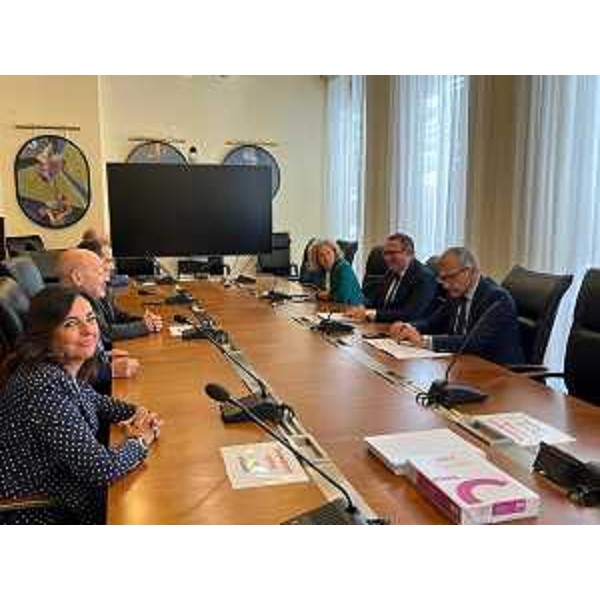 Una fase dell'incontro istituzionale nella sala Gialla del palazzo consiliare a Trieste - Una fase dell'incontro istituzionale nella sala Gialla del palazzo consiliare a Trieste