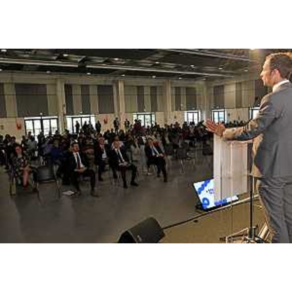 Il governatore del Friuli Venezia Giulia Massimiliano Fedriga interviene al Trieste Convention Center del Porto Vecchio dopo l'illustrazione del progetto Adria Port - Il governatore del Friuli Venezia Giulia Massimiliano Fedriga interviene al Trieste Convention Center del Porto Vecchio dopo l'illustrazione del progetto Adria Port