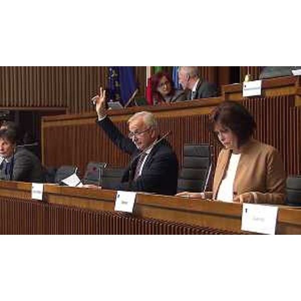 L'assessore Alessia Rosolen accanto a Sibau durante una votazione in VI Commissione - L'assessore Alessia Rosolen accanto a Sibau durante una votazione in VI Commissione