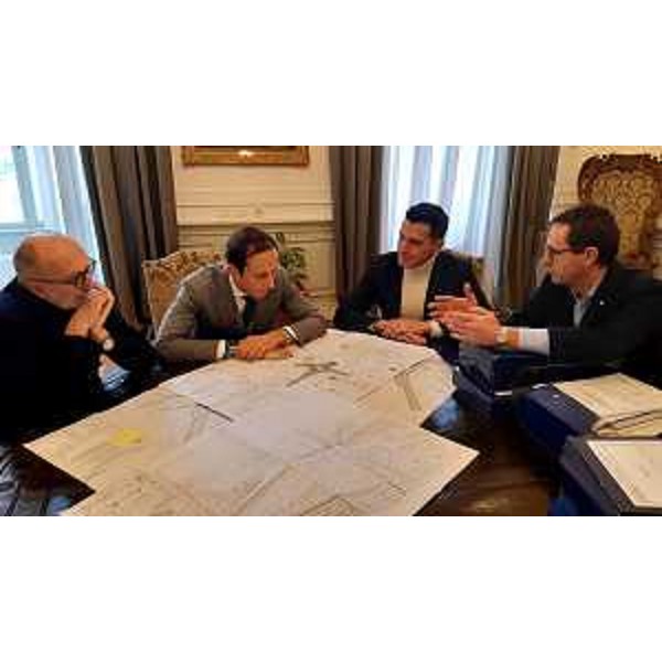  - Da sinistra il vicegovernatore Riccardo Riccardi, il governatore Massimiliano Fedriga, Francesco Coletto, amministratore unico di Adriastrade, e Paolo Perco, direttore dell'Area tecnica di Autovie Venete e rup Terza corsia A4.