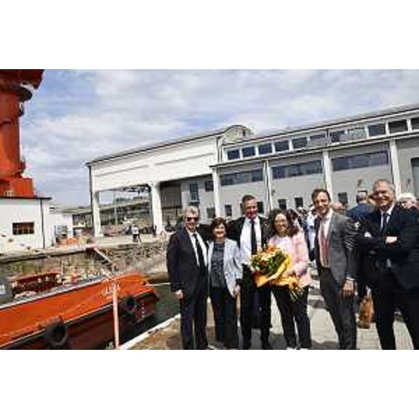 Il governatore Massimiliano Fedriga durante la cerimonia di varo del rimorchiatore "Glera". - Il governatore Massimiliano Fedriga durante la cerimonia di varo del rimorchiatore "Glera".