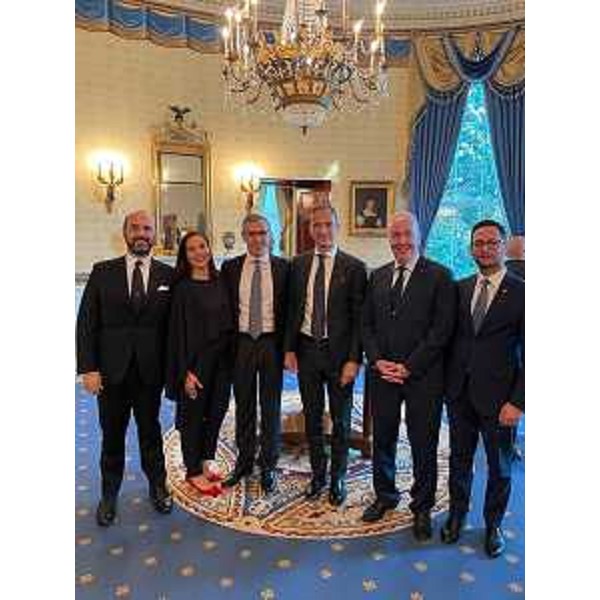 Il governatore del Friuli Venezia Giulia Massimiliano Fedriga, al centro, durante il ricevimento alla Casa Bianca a Washington - Il governatore del Friuli Venezia Giulia Massimiliano Fedriga, al centro, durante il ricevimento alla Casa Bianca a Washington