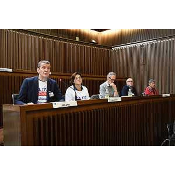 I rappresentanti dei comitati No acciaieria durante l'audizione - I rappresentanti dei comitati No acciaieria durante l'audizione