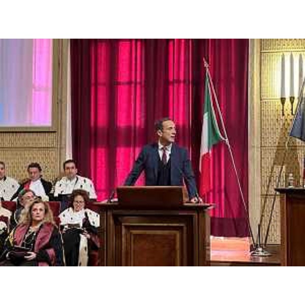 Il governatore Massimiliano Fedriga nel corso del suo intervento - Il governatore Massimiliano Fedriga nel corso del suo intervento