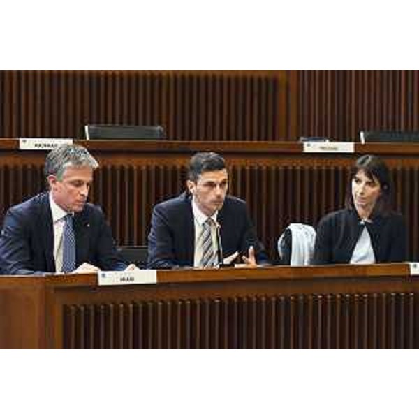 Da sinistra Filippo Maria Grasso, Fabio Paoluzzo e Domitilla Giudici della Leonardo spa - Da sinistra Filippo Maria Grasso, Fabio Paoluzzo e Domitilla Giudici della Leonardo spa