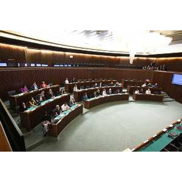 L'aula durante le fasi delle esposizioni delle relazioni. - L'aula durante le fasi delle esposizioni delle relazioni.
