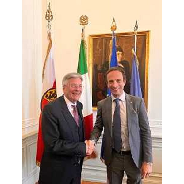 Il governatore del Friuli Venezia Giulia Massimiliano Fedriga e il presidente del Land Carinzia Peter Kaiser. - Il governatore del Friuli Venezia Giulia Massimiliano Fedriga e il presidente del Land Carinzia Peter Kaiser.