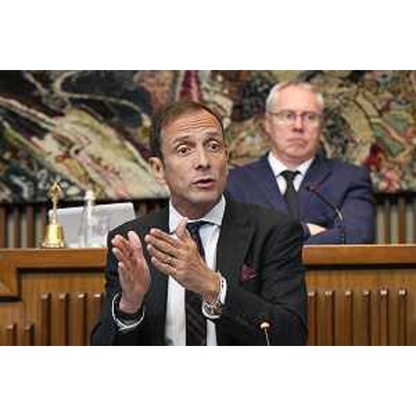 Il governatore del Friuli Venezia Giulia Massimiliano Fedriga durante i lavori in Aula - Il governatore del Friuli Venezia Giulia Massimiliano Fedriga durante i lavori in Aula