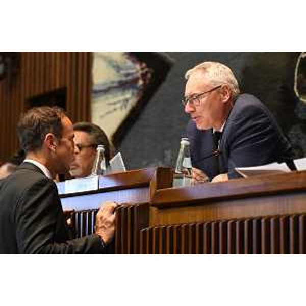 Il governatore Fvg, Massimiliano Fedriga, a colloquio con il presidente del Cr Fvg, Mauro Bordin - Il governatore Fvg, Massimiliano Fedriga, a colloquio con il presidente del Cr Fvg, Mauro Bordin