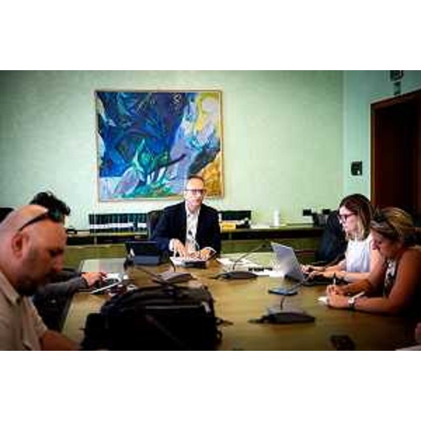 Francesco Russo (Pd) durante la conferenza stampa - Francesco Russo (Pd) durante la conferenza stampa 