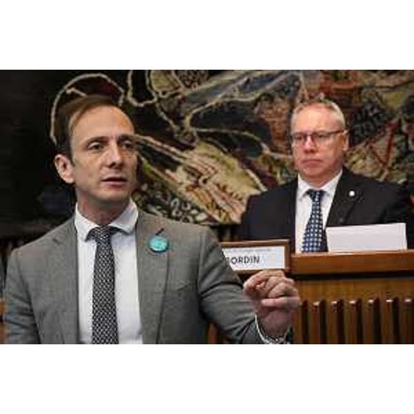 Un momento dell'intervento del governatore Massimiliano Fedriga. Alle sue spalle il presidente del Cr Fvg, Mauro Bordin - Un momento dell'intervento del governatore Massimiliano Fedriga. Alle sue spalle il presidente del Cr Fvg, Mauro Bordin