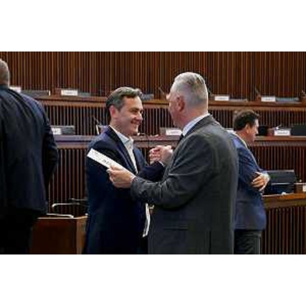 Da sc, il capogruppo del Patto per l'Autonomia-Civica Fvg, Massimo Moretuzzo e Alessandro Basso (FdI) - Da sc, il capogruppo del Patto per l'Autonomia-Civica Fvg, Massimo Moretuzzo e Alessandro Basso (FdI)