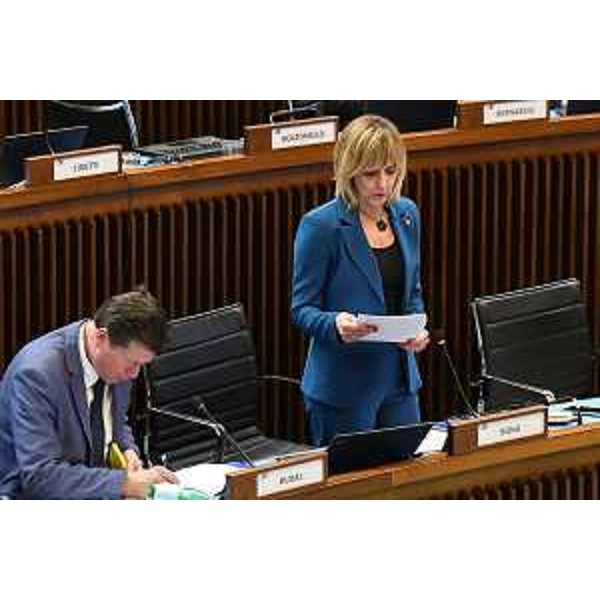 Lucia Buna (Lega), relatrice di maggioranza del ddl 46. Accanto a lei il collega Alberto Budai - Lucia Buna (Lega), relatrice di maggioranza del ddl 46. Accanto a lei il collega Alberto Budai