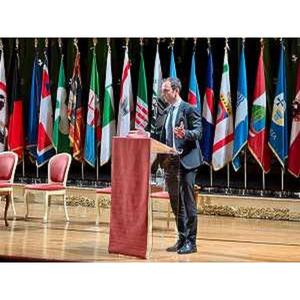 Il governatore Fedriga nel corso suo intervento - Il governatore Fedriga nel corso suo intervento