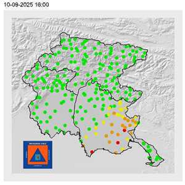 I punti dove si sono verificate le precipitazioni più intense. - I punti dove si sono verificate le precipitazioni più intense.