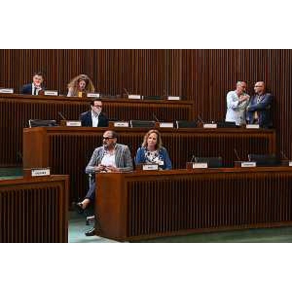 In alto a sinistra, Markus Maurmair (FdI) con alcuni consiglieri e auditi sulla sua proposta di legge - In alto a sinistra, Markus Maurmair (FdI) con alcuni consiglieri e auditi sulla sua proposta di legge