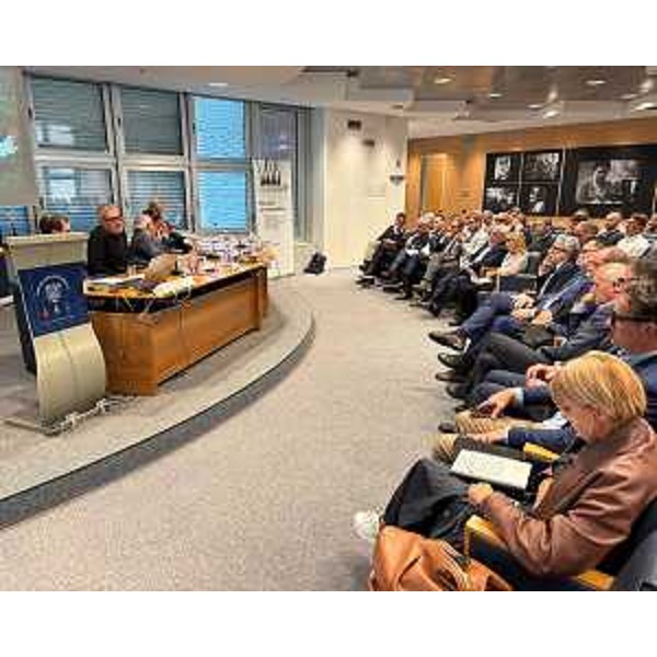 I relatori e parte dei rappresentanti delle imprese di Confindustria all'incontro con Leonardo - I relatori e parte dei rappresentanti delle imprese di Confindustria all'incontro con Leonardo