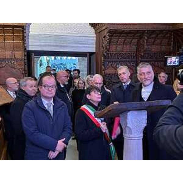 Il vice governatore del Friuli Venezia Giulia, Mario Anzil, con il ministro della Cultura Alessandro Giuli e il sindaco di Cividale del Friuli Daniela Bernardi in visita al Tempietto Longobardo - Il vice governatore del Friuli Venezia Giulia, Mario Anzil, con il ministro della Cultura Alessandro Giuli e il sindaco di Cividale del Friuli Daniela Bernardi in visita al Tempietto Longobardo